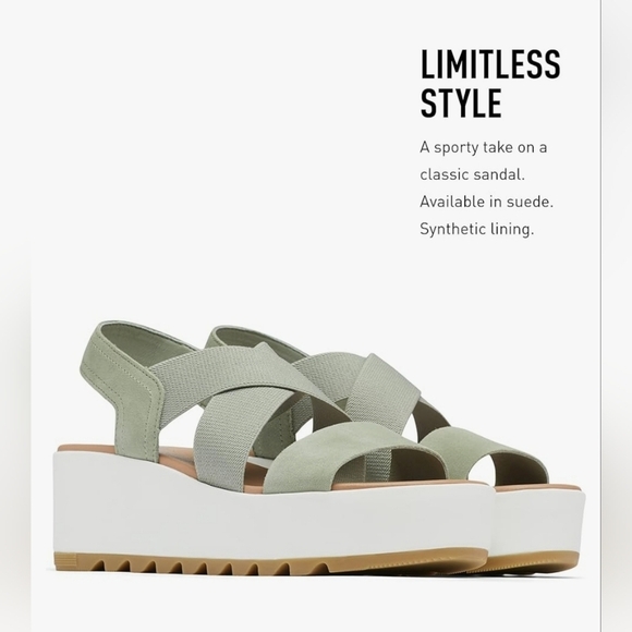 SOREL Cameron Flatform Slingback Suede/Fabric Sandals-Chrome Grey/Chalk Size 8 - Picture 3 of 13